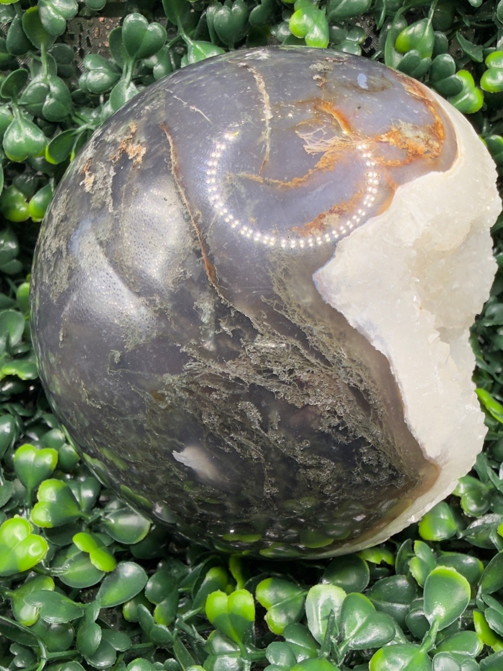 3.47lb Druzy Moss Agate Sphere - Picture 3 of 10